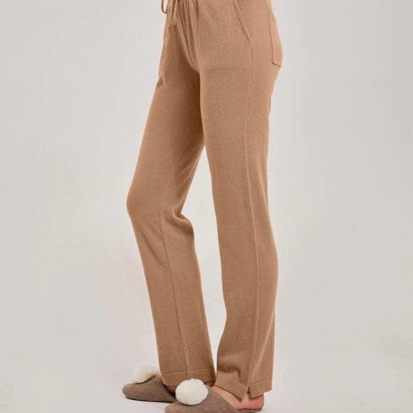 nap Pants - NAP Women's Straight 100% Cashmere Pants Pull On Drawstring Camel Size M